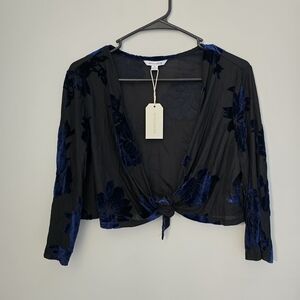 Elegant Black and Blue Floral Shrug
